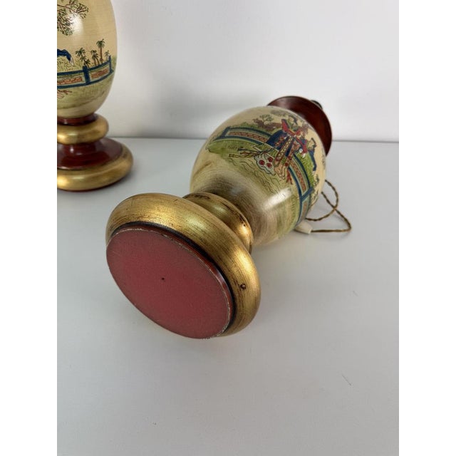 Large Vintage Oriental Satsuma Style Table Lamps, 1950s, Set of 2 For Sale - Image 14 of 18