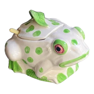 1970s White and Green Frog Marmalade Condiment Server