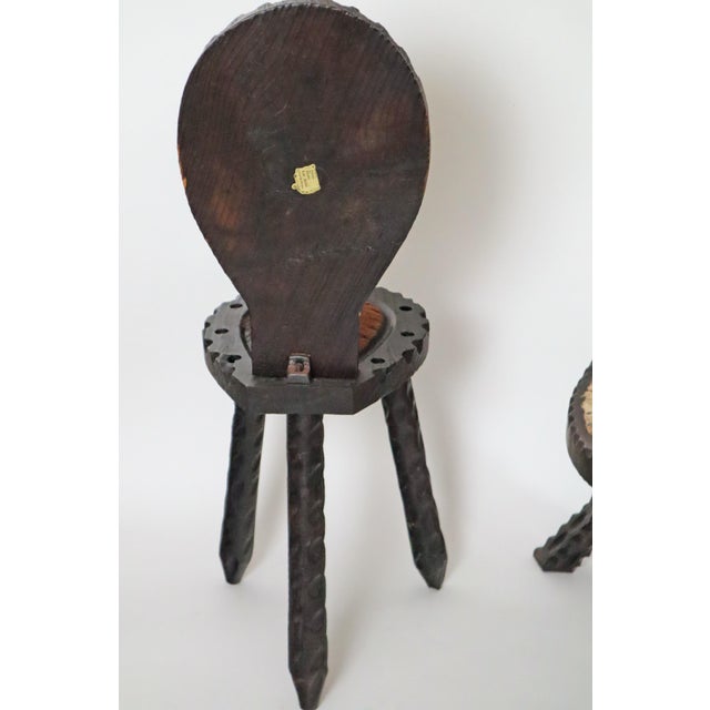 Set of Brutalist Spanish Tripod Chair with Goatskin Stool For Sale - Image 5 of 18