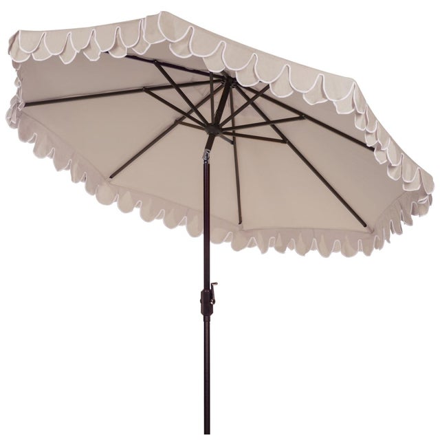 2020s Elegant Valance 11Ft Round Umbrella, Beige With White Trim For Sale - Image 5 of 6