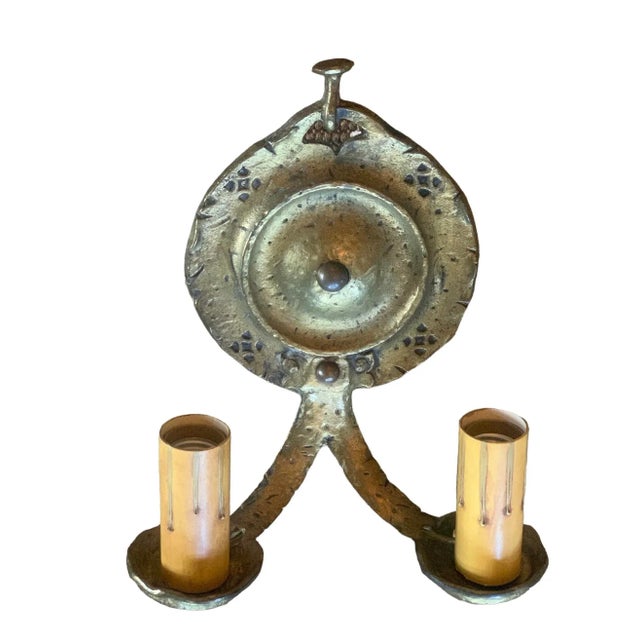 Arts & Crafts Pair Stamped Kayline 1928 Cast Brass Sconces in Gold Paint For Sale - Image 3 of 7