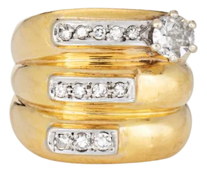 70s Diamond Wide Band Sz 9 Cigar Ring Vintage 18k Yellow Gold Fine Jewelry