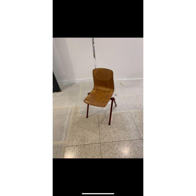 Set of 6 vintage Dutch public-use chairs from the 1960s, produced by Galvanitas. Red lacquered tubular compass legs. Seat...