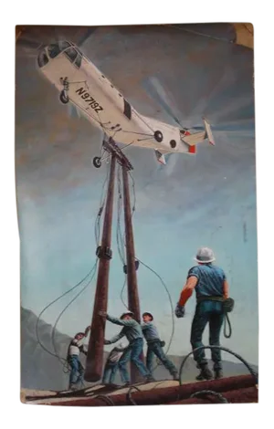 David P. Smith "Telephone Linemen and Helicopter" Illustration Art