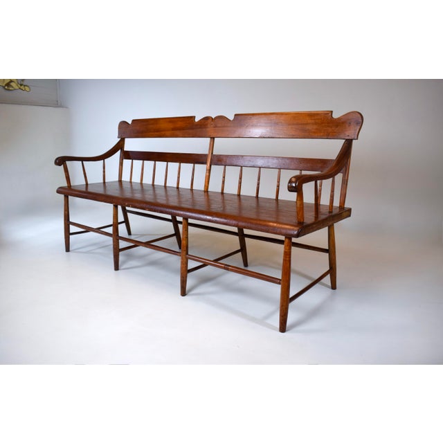 American Half Spindle Back Mid 19th C. Pine, Poplar Bench For Sale - Image 13 of 18