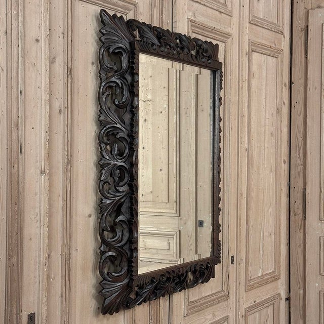 19th Century Renaissance Revival Hand-Carved Oak Mirror For Sale - Image 13 of 15