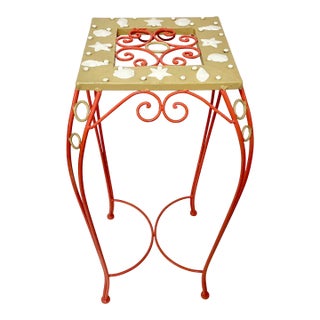 Mid-Century Coastal Boho Chic Seashell Motif Metal Tole Plant Stand For Sale