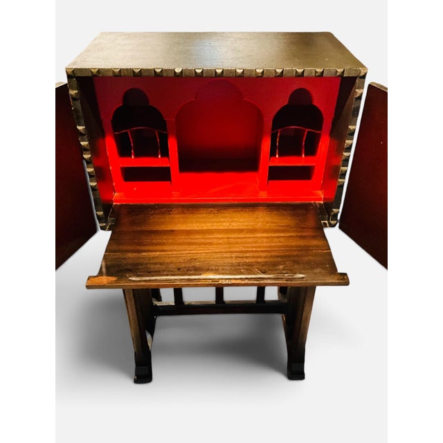 1930s Spanish Revival Drop-Front Secretary Desk | Moorish Writing Cabinet | Mediterranean Escritorio c.1930 For Sale - Image 5 of 13