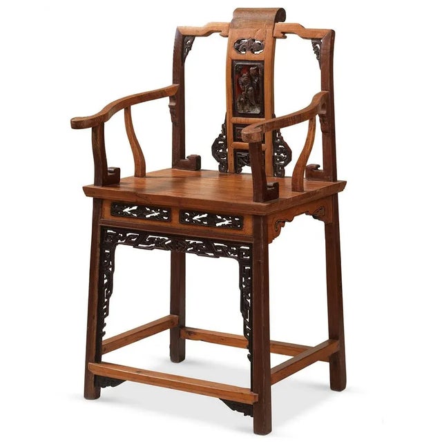 Ornate Armchair in Carved Elm, Zheijang, China For Sale - Image 6 of 6