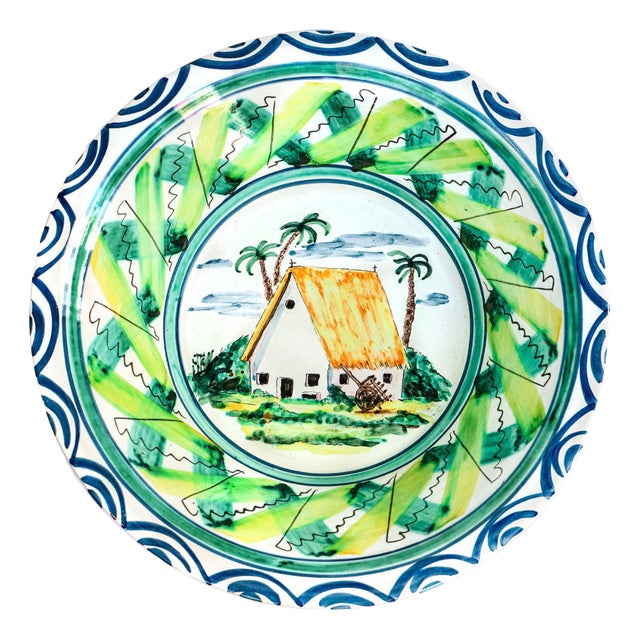 Large Vintage Hand Painted Italian Ceramic Bowl For Sale