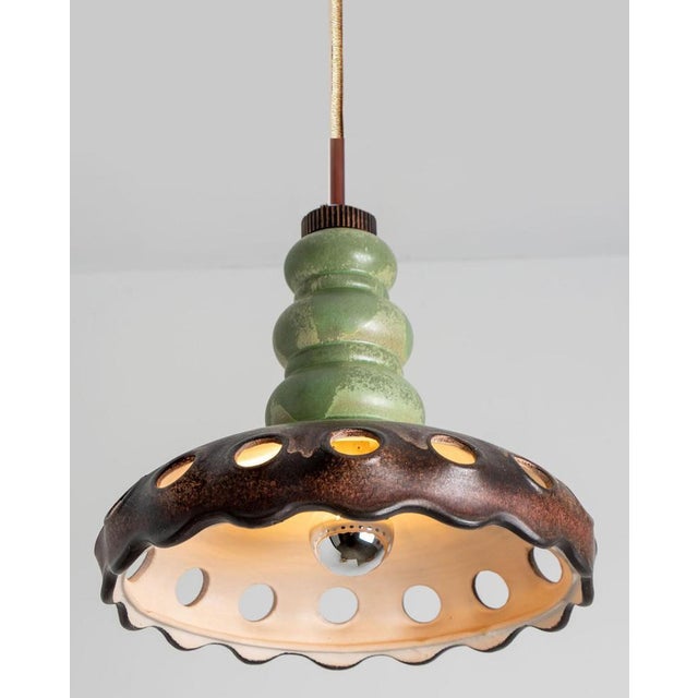 German Green and Brown Hanging Lamp in Ceramic by Pan Keramik, 1970s For Sale - Image 4 of 18