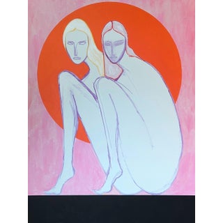 Emmanuel Araujo "Sun" Contemporary Colorful Pink and Orange Nude Female Figures Painting, 2023 For Sale