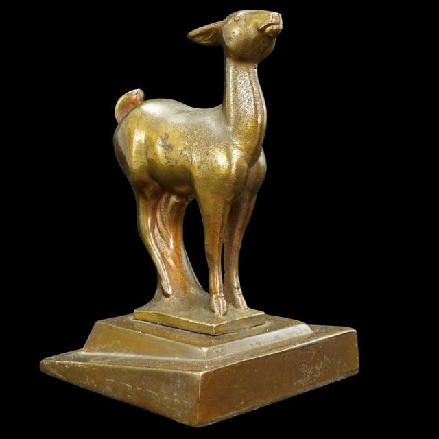 Frankart 1934 Single Deco Frankart Doe Bookend in Gray Metal For Sale - Image 4 of 11