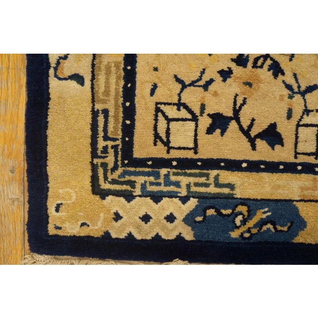 1920s Beige Geometric Antique Chinese Peking Rug 2' X 3'11" Knotted Wool Carpet For Sale - Image 9 of 9