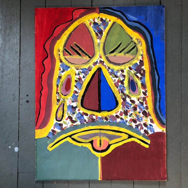 1980s Original Vintage Abstract Face Painting For Sale - Image 5 of 5