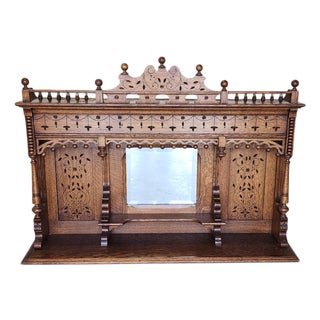Antique Victorian Revival Quartered Oak Stick & Ball Hanging Shelf, 1890 For Sale