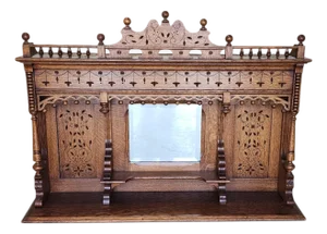 Antique Victorian Revival Quartered Oak Stick & Ball Hanging Shelf, 1890
