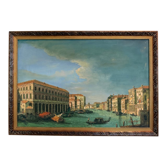 Venice Grand Canal Original Oil Painting by S.Hofner Vintage Large Framed Art For Sale