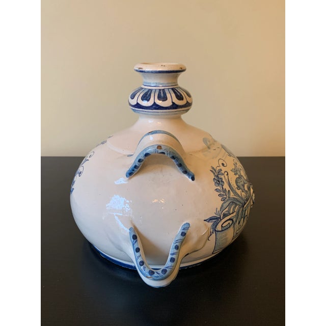 Vintage Italian Hand Painted Blue and White Faience Pottery Jug Vase For Sale - Image 10 of 12