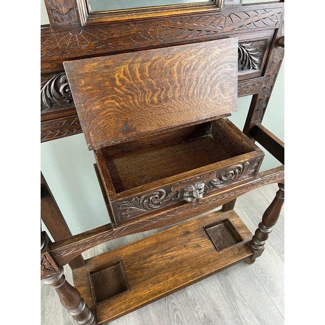 19th Century Neo-Gothic Carved Oak Coat Rack For Sale - Image 4 of 9
