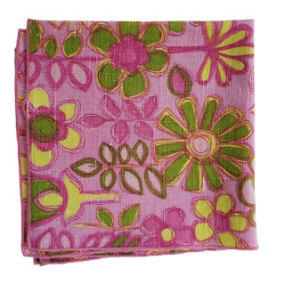 Vintage 1960s Boho Floral Linen Napkins - Set of 4 For Sale
