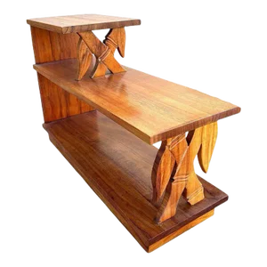 1940s Restored Hand Carved Koa Wood 3 Tiered Side Lamp Table With Bamboo Motif