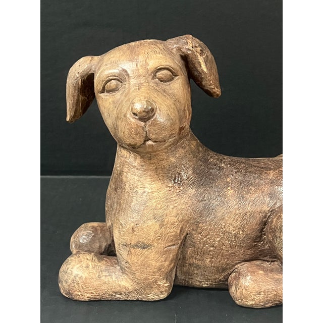 Vintage Carved Solid Wood Dog Sculpture For Sale In New York - Image 6 of 9