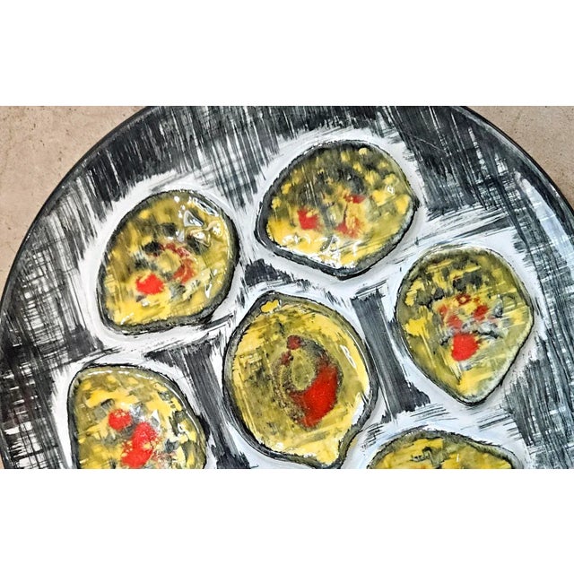 Mid-Century Modern Ode to the Oyster: A Mid-Century French Affair a Complete Set of Twelve Hand-Painted Mbfa Pornic Pottery Oyster Plate For Sale - Image 3 of 6