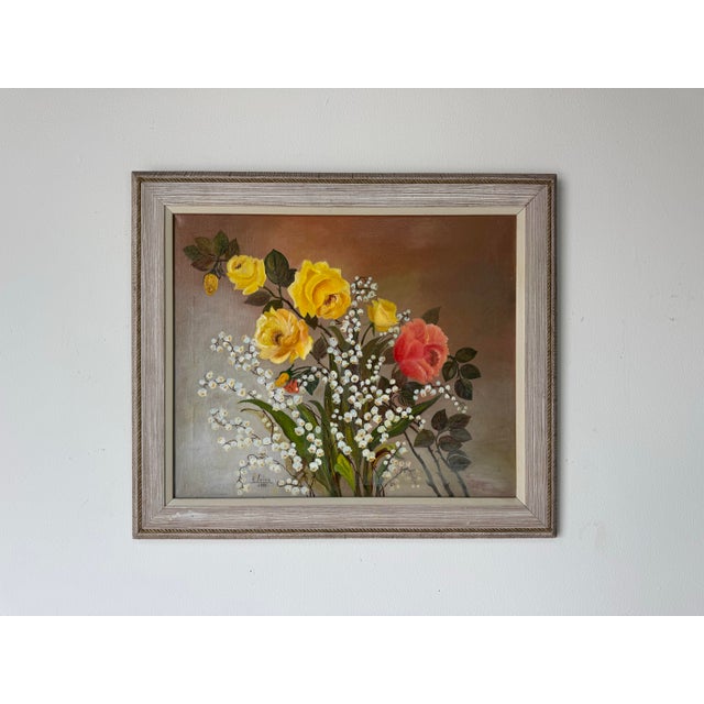 Mid-Century Modern 1990's Vintage Elvira Floral Still Life Oil on Canvas Painting – Signed For Sale - Image 3 of 12