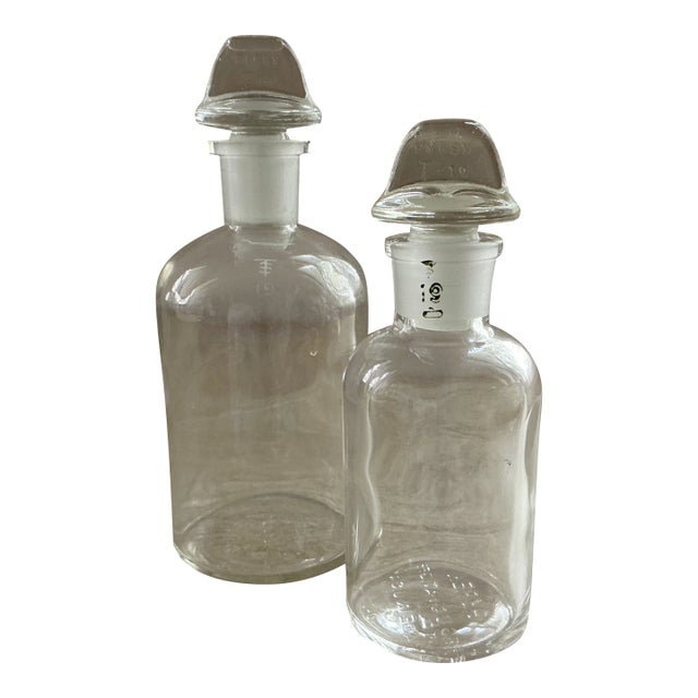 Vintage Pyrex Borosilicate Glass Apothecary Bottles With Stoppers - Pair For Sale