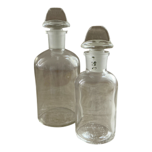 Vintage Pyrex Borosilicate Glass Apothecary Bottles With Stoppers - Pair
