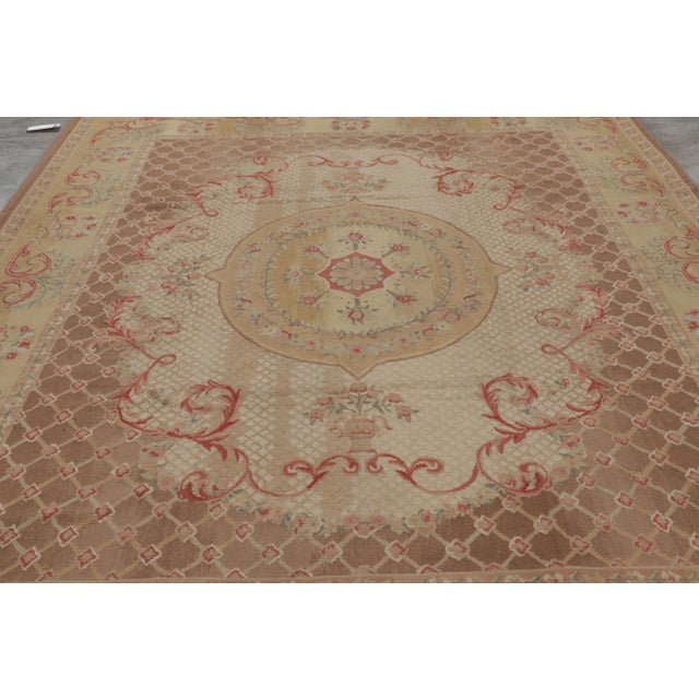 Rug & Kilim Rug & Kilim’s Aubusson Style Rug in Beige-Brown and Pink With Floral Medallion For Sale - Image 4 of 7