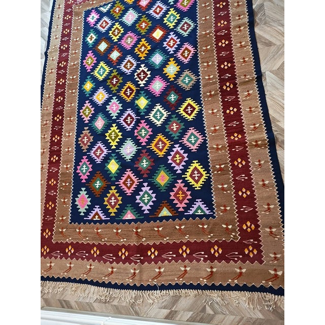 Tribal Oversized Rare 1970s Anatolian Wool Hairloom Kilim | Pristine Unused Chest Find | Grandma's Legacy With Bee, Cross & Wheat Motifs For Sale - Image 3 of 4