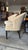 Donghia Pair of Donghia Shadow Arm Chairs Upholstered Fabric in Neutral Tan/Gold Subtle Leaf Pattern For Sale - Image 4 of 6