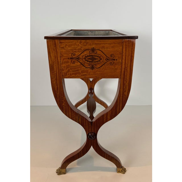 Early 19th Century Early 19th Century Wooden planter with inlaid lovers, "X" base and bronze claw feet For Sale - Image 5 of 12