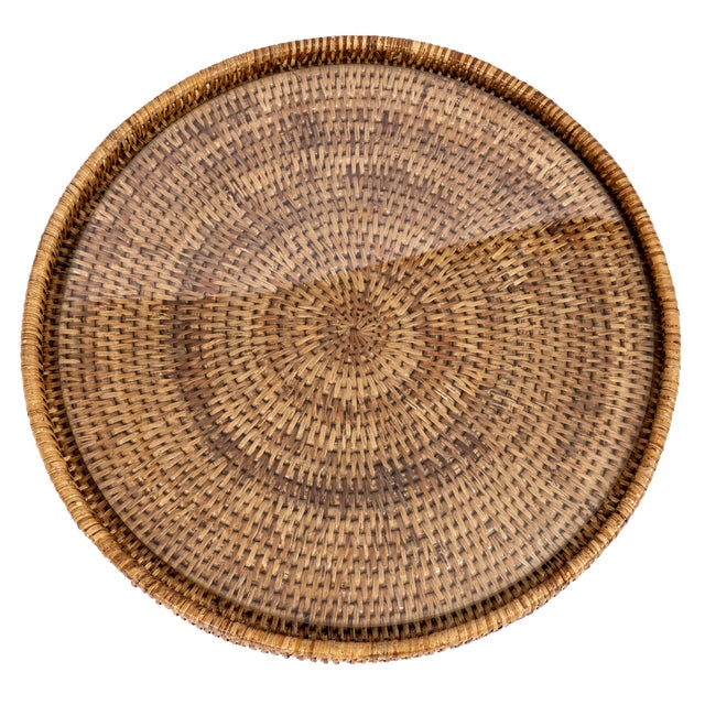 Artifacts Rattan 14" Round Serving Tray, Honey Brown with Glass Insert For Sale - Image 4 of 5