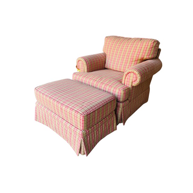 Harden English Country Plaid Club Chair & Matching Ottoman – Traditional Tartan Upholstery For Sale - Image 6 of 15
