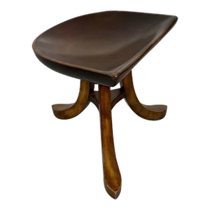 Sculpted Mahogany Tripod Theben Stool After Adolf Loos