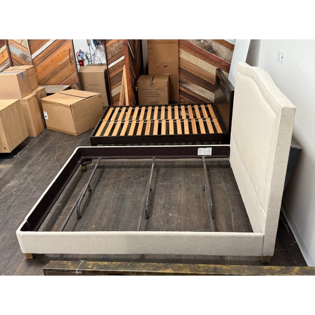Restoration Hardware California King Restoration Hardware Lathem Upholstered Bed Frame For Sale - Image 4 of 12
