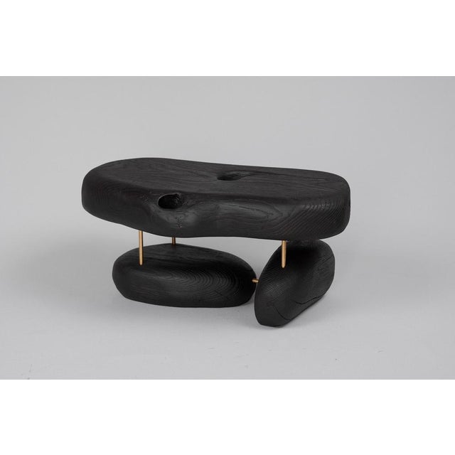 Gold Burnt Oak with Brass Side Table by Logniture For Sale - Image 8 of 14