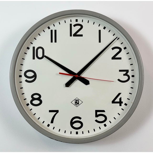 Glass Large Vintage Industrial Wall Clock from TN, 1960s For Sale - Image 7 of 16