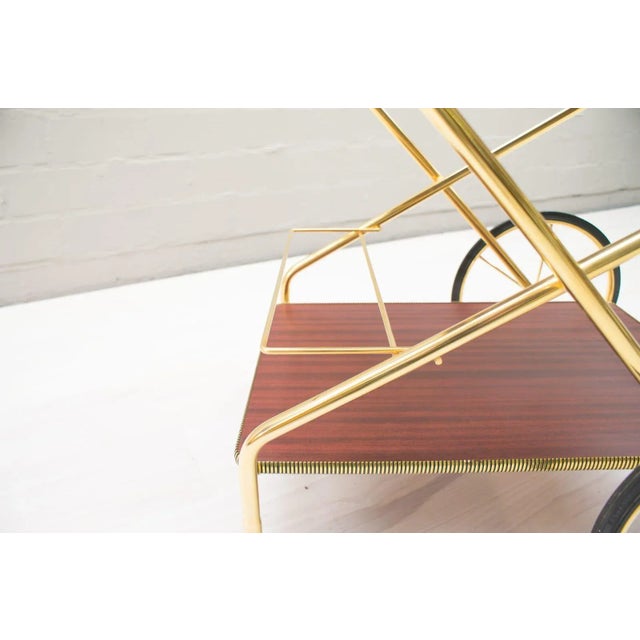 Vintage Hollywood Regency Gold-Colored Mahogany Trolley, 1960s For Sale - Image 14 of 16