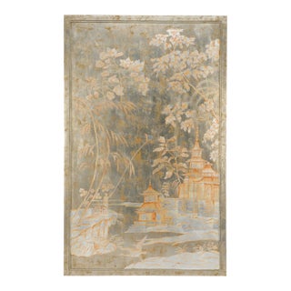 Hand Painted Silver Leaf Wood Panel With Gold Chinoiserie Design – Right Panel For Sale