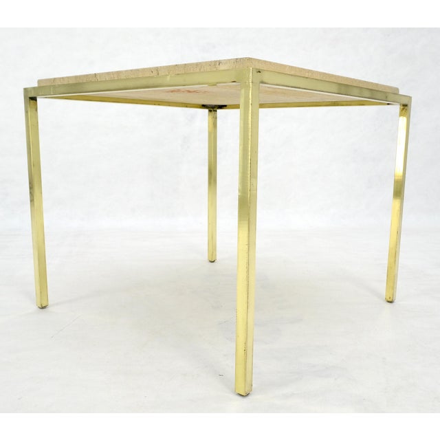 Mid-Century Modern Mid Century Modern Brass & Travertine 19x19” Square Side End Table Stand MINT For Sale - Image 3 of 14