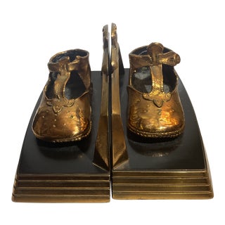 Vintage 1960s Bronze Baby Shoe Bookends - a Pair For Sale