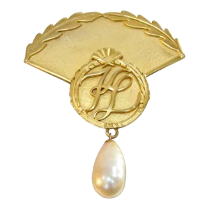 Karl Lagerfeld Massive Kl Logo Signature Baroque Drop Pearl Fan Brooch
