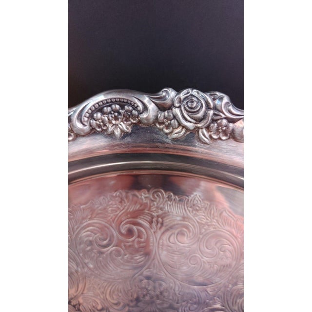 1950s Wm a Rogers Oneida Du Maurier Serving Tray Platter Silver Plate Rose W/ Box MCM For Sale - Image 5 of 9