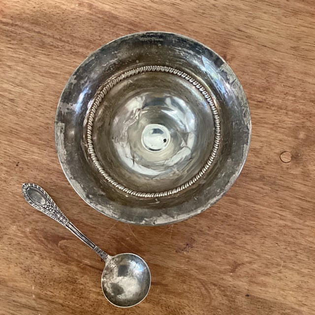 Hollywood Regency Antiques Sterling Filled Reinforced Pedestal Compote/Bowl & Spoon For Sale - Image 3 of 13