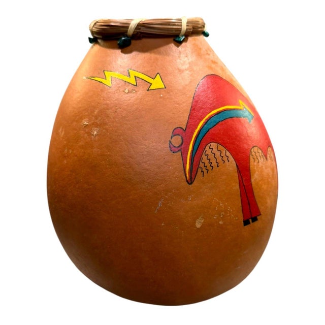 Wood Janet Reed Koed Malachite Beads Buffalo Painted Gourd Ritual Baskets Sw Folk Art For Sale - Image 7 of 13