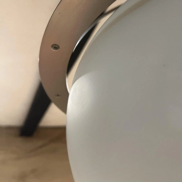 Metal 1960s Frosted Glass Pendant Lamp in Vico Magistretti Style Mid Century Modern For Sale - Image 7 of 11